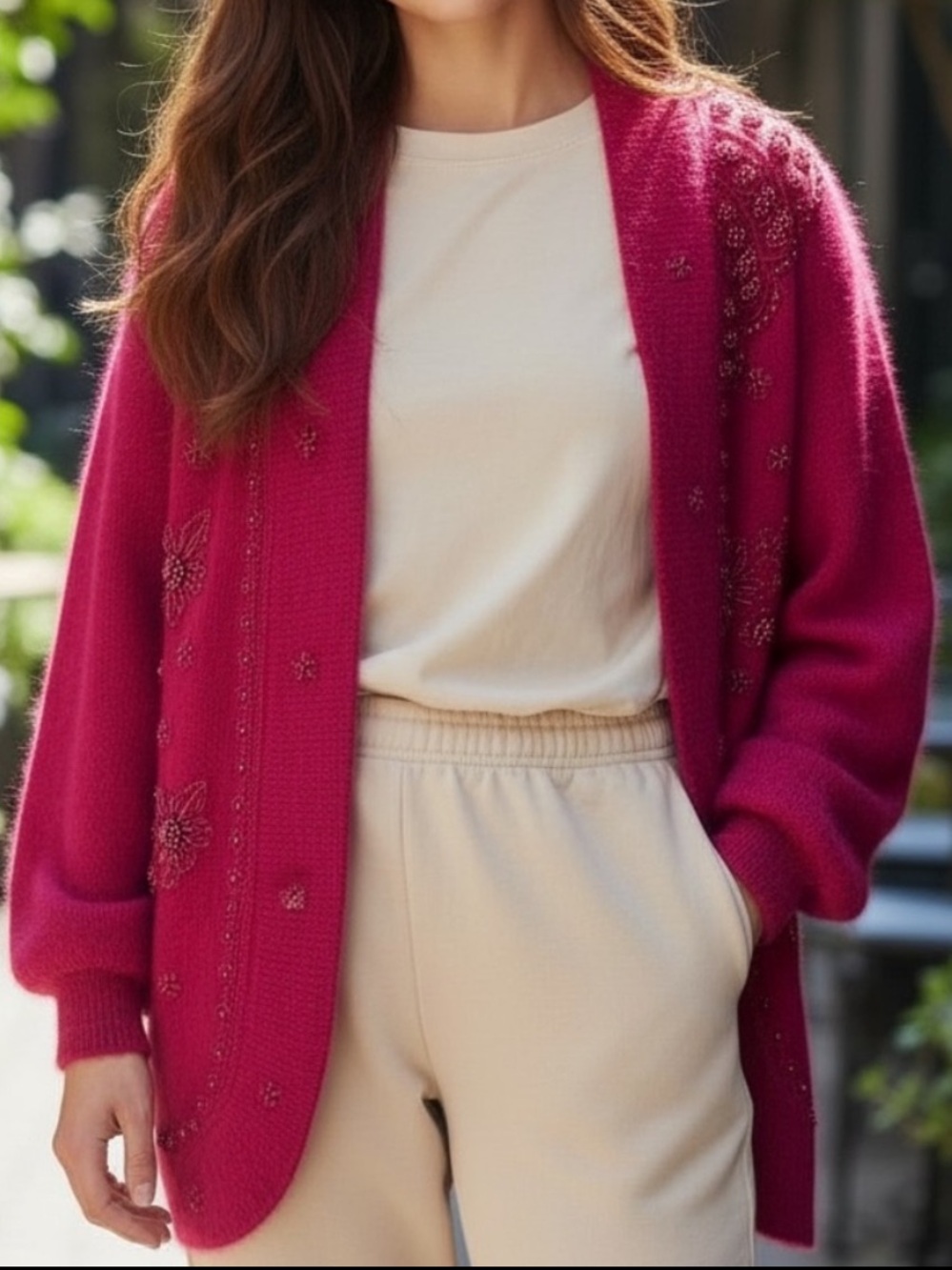 Vintage Angora Bead Embellished Cocoon Sweater Coat